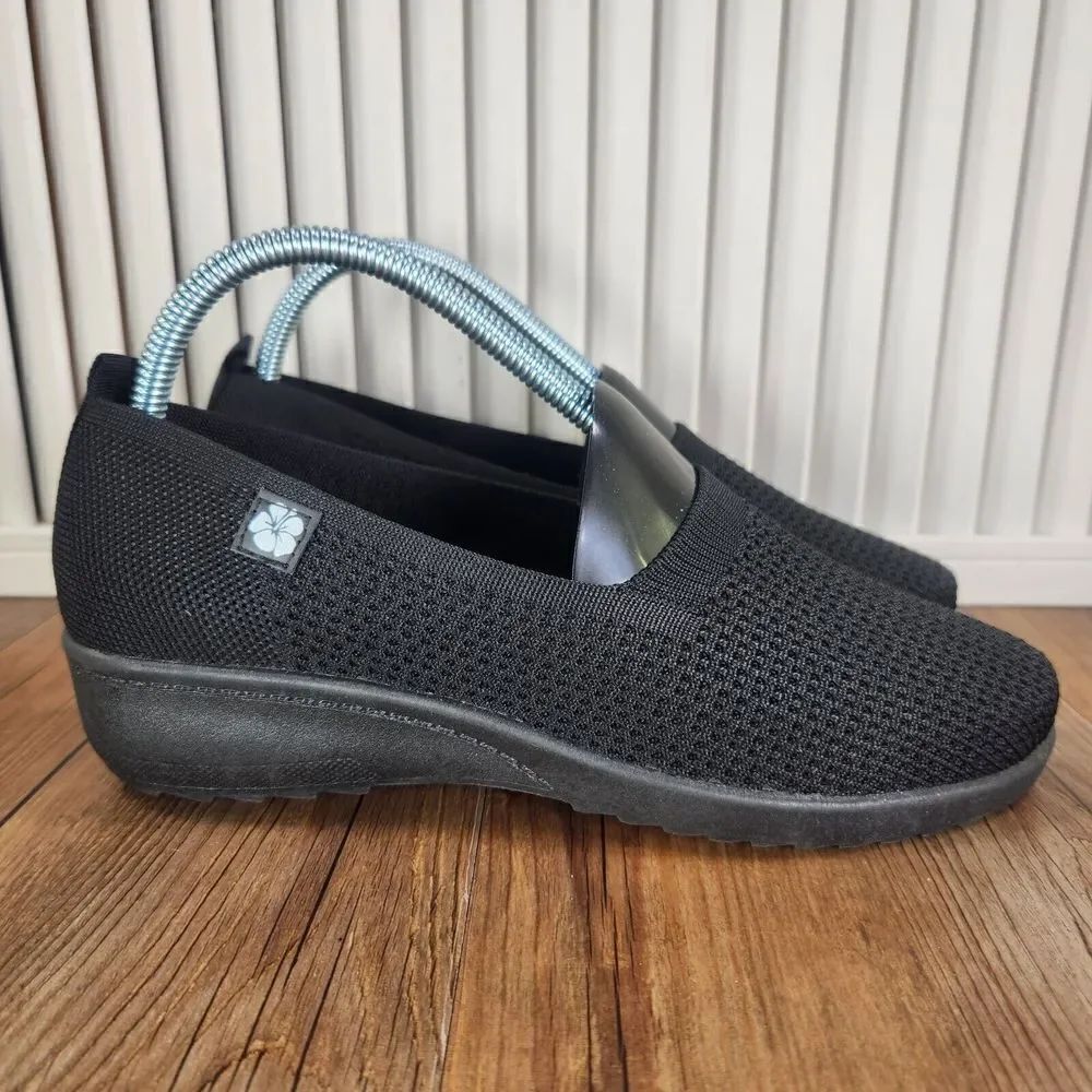 Tommy Bahama Wedge Slip On Women Size 7.5 Black Knit Tropical Breezy Wedge Shoes